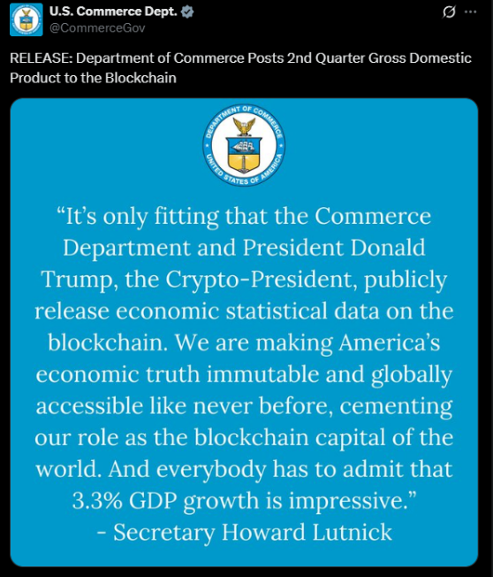 US government brings GDP Data to the blockchain| Source: X