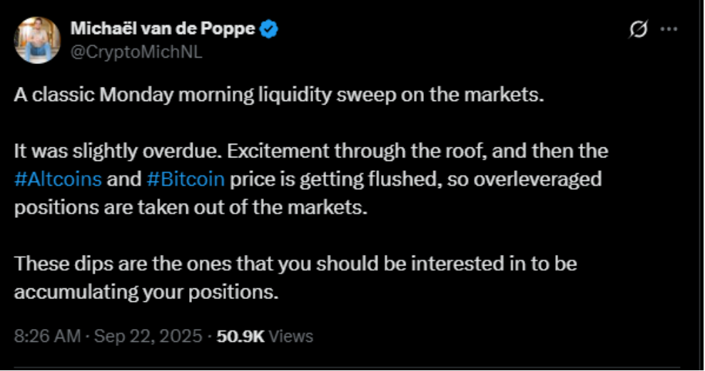 Van de Poppe says that the market correction was overdue | Source: X