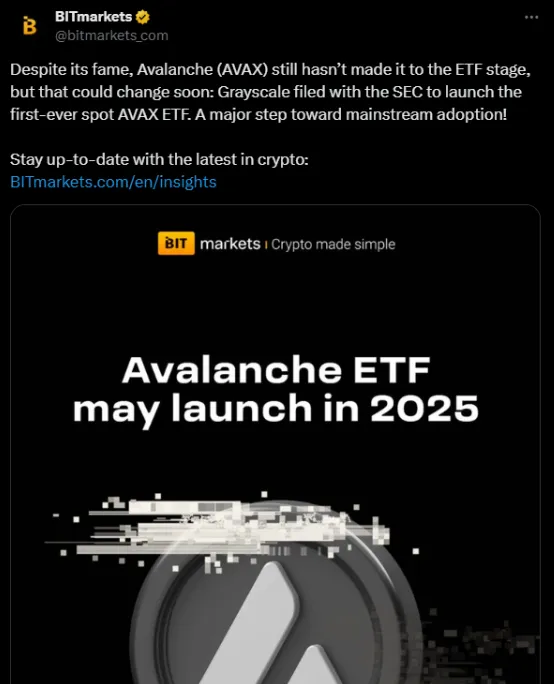 Grayscale recently submitted an Avalanche filing | Source: X