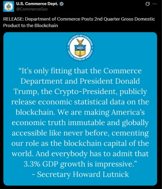 US government brings GDP Data to the blockchain| Source: X
